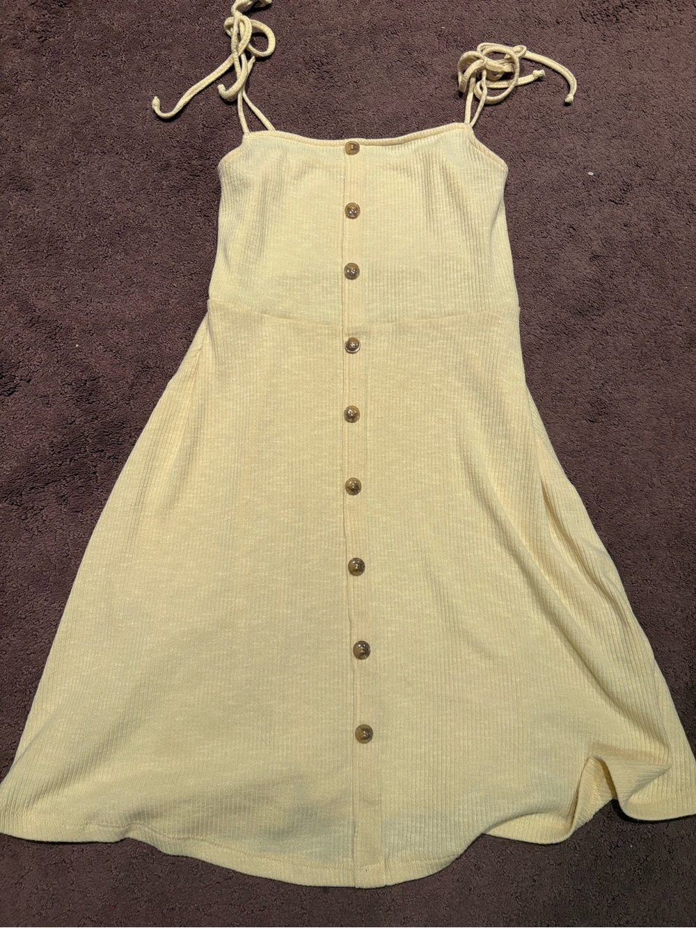 Ardene Pale Yellow Button-Front Tie-Shoulder Mini Dress
